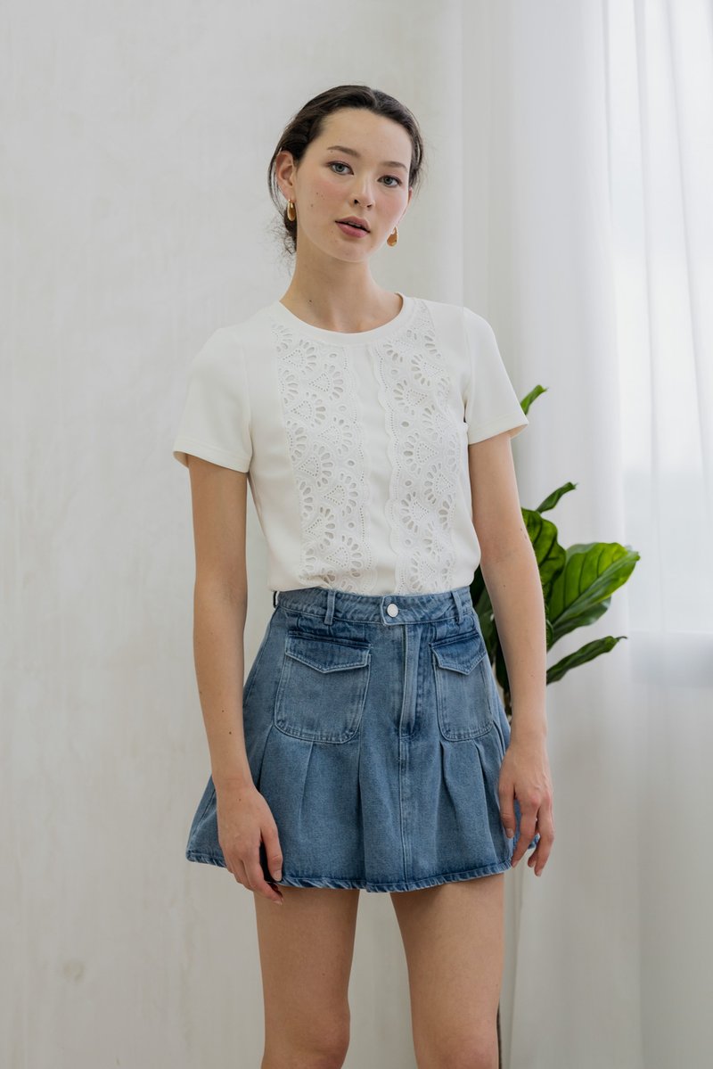 Dulce Denim Pocket Pleated Skort (XS)