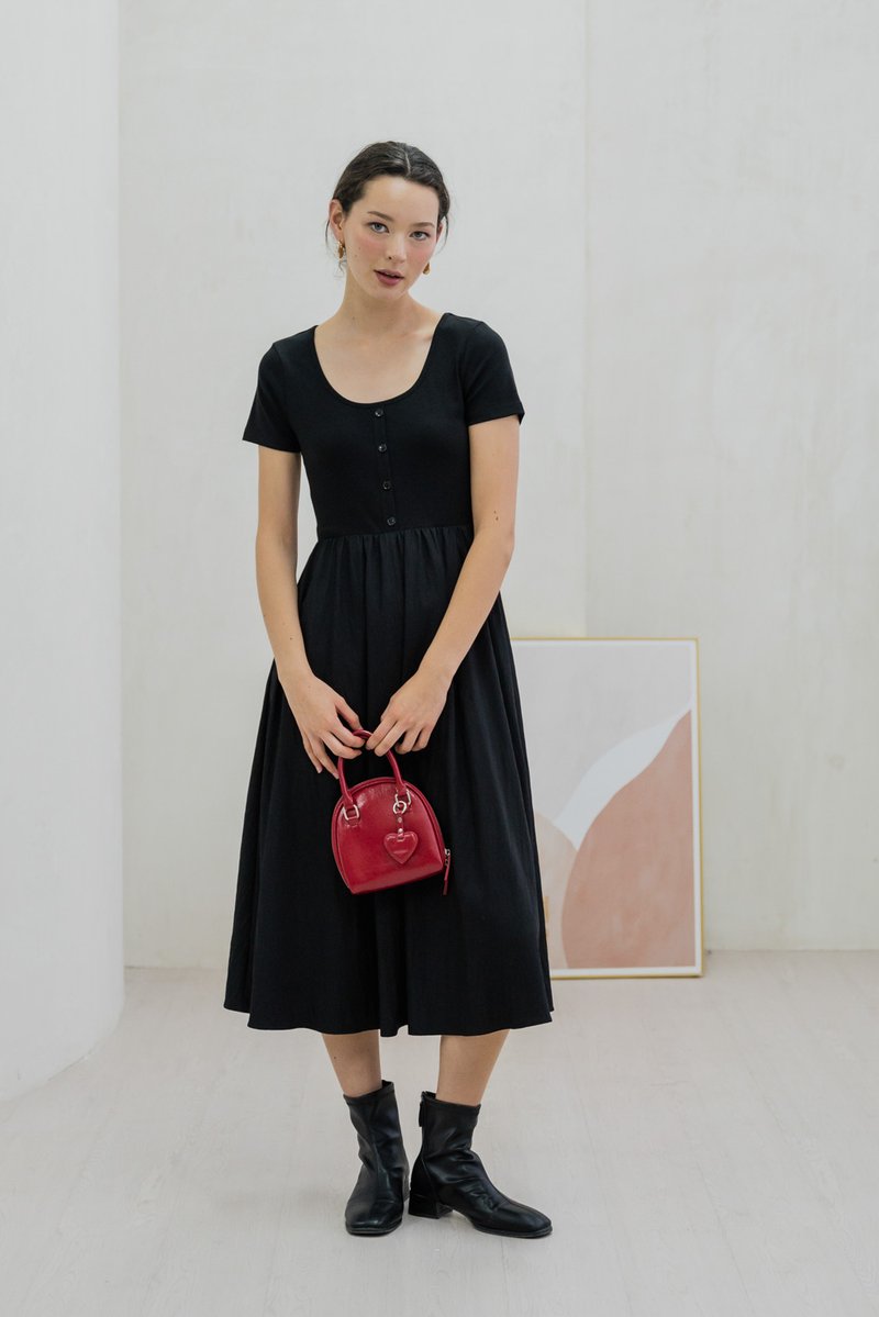 Merliah Mixed Fabric Button Midi Dress In Black (XS)