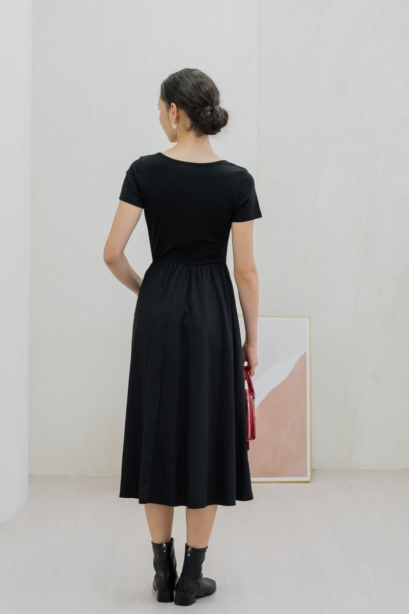 Merliah Mixed Fabric Button Midi Dress In Black (XS)