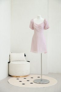 Primrose Textured Puff Sleeve Dress In Pink