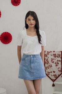 Caitlin Crochet Eyelet Top In White (XS)