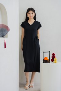Monroe Cotton Midi Dress In Black (XS)