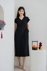 Monroe Cotton Midi Dress In Black (XS)