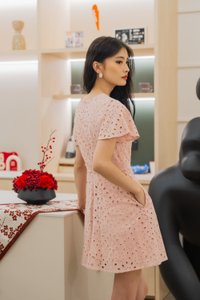 Eviane Crochet Eyelet Dress In Pink (XS)