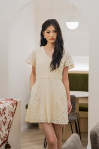 Eviane Crochet Eyelet Dress In Cream (XS)