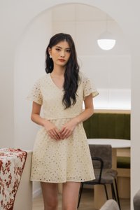 Eviane Crochet Eyelet Dress In Cream (XS)