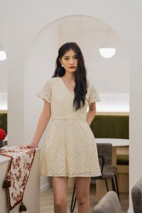 Eviane Crochet Eyelet Dress In Cream (XS)