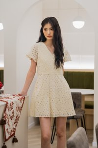 Eviane Crochet Eyelet Dress In Cream (XS)