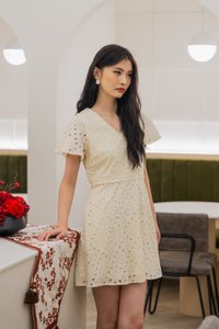 Eviane Crochet Eyelet Dress In Cream (XS)