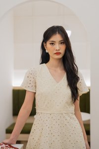 Eviane Crochet Eyelet Dress In Cream (XS)