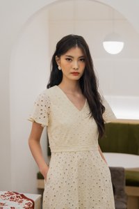 Eviane Crochet Eyelet Dress In Cream (XS)