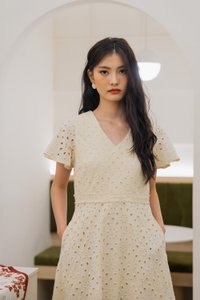 Eviane Crochet Eyelet Dress In Cream (XS)