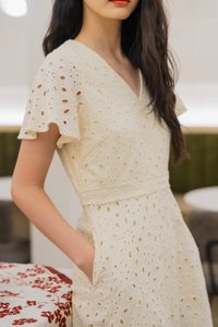 Eviane Crochet Eyelet Dress In Cream (XS)
