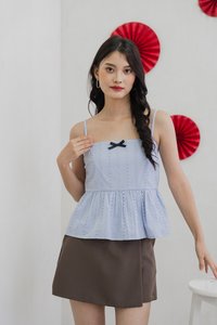 Candy Eyelet Ribbonette Camisole Top In Powder Blue (XS)