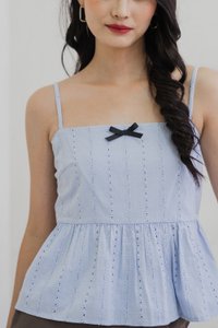 Candy Eyelet Ribbonette Camisole Top In Powder Blue (XS)