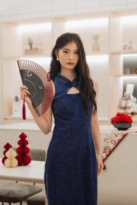 Quincy Denim Qipao Midi Dress (XL)
