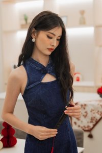 Quincy Denim Qipao Midi Dress (XL)