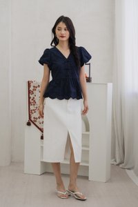 Rosa Ribbon Cheongsam Top In Navy (XS)