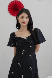 Tinker Tulip Embroidery Midi Dress In Black (XS)