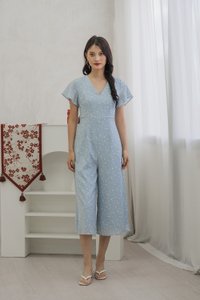 Floretta Printed Flare Sleeves Jumpsuit In Blue (XS)