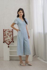 Floretta Printed Flare Sleeves Jumpsuit In Blue (XS)
