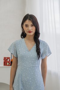 Floretta Printed Flare Sleeves Jumpsuit In Blue (XS)