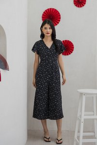Floretta Printed Flare Sleeves Jumpsuit In Black (XS)
