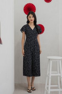 Floretta Printed Flare Sleeves Jumpsuit In Black (XS)