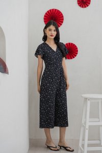 Floretta Printed Flare Sleeves Jumpsuit In Black (XS)