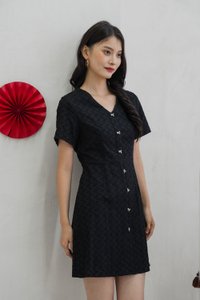 Bronya Ribbon Button Embroidery Dress In Black (XS)