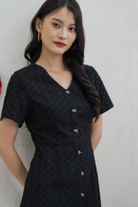 Bronya Ribbon Button Embroidery Dress In Black (XS)