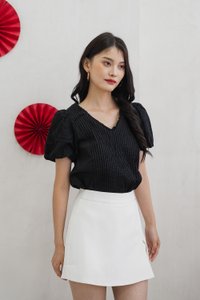 Persimmon Eyelet Sleeve Pintuck Top In Black