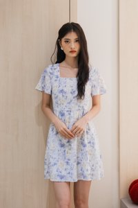 Ramona Pastel Flare Sleeve Dress In Blue (XS)