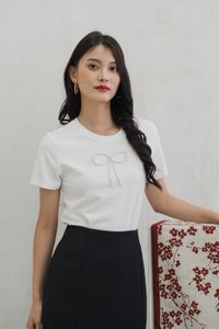 Prairie Pearl Ribbon Cotton Tee In White (XS)