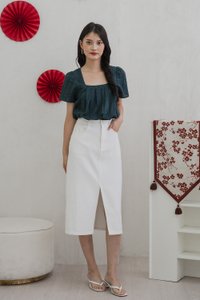 Fern Floral Eyelet Pleated Top In Emerald (XS)