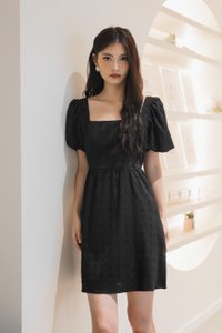 Tika Textured Square Neck Dress In Black (XS)