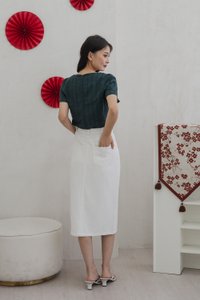 Fern Floral Eyelet Pleated Top In Emerald (XS)