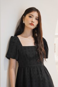 Tika Textured Square Neck Dress In Black (XS)