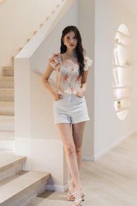 Ramona Ruffle Sleeve Smocked Top In Cream
