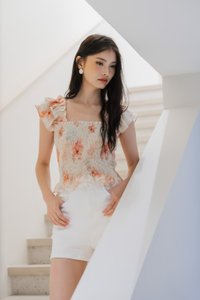 Ramona Ruffle Sleeve Smocked Top In Cream
