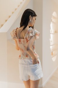 Ramona Ruffle Sleeve Smocked Top In Cream