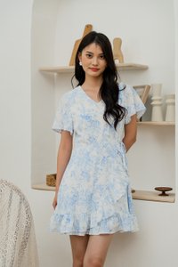 Emerie Signature Ruffle Dress In Blue (XS)