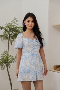 Emerie Porcelain Sweetheart Romper In Blue