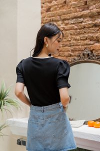 Rebec Ribbonette Ribbed Cotton Top In Black (XS)