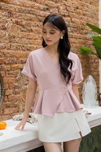 Fion Faux Wrap Top In Pink (XS)