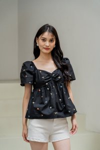 Sloanne Embroidered Sweetheart Top In Black (XS)