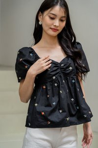 Sloanne Embroidered Sweetheart Top In Black (XS)