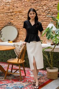 Fion Faux Wrap Top In Black (XS)