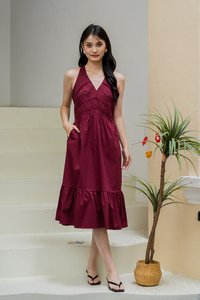 Harlow Halter V-neck Midi Dress In Wine (XS)