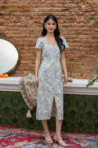 Perisia Porcelain Slit Midi Dress In Blue (XS)